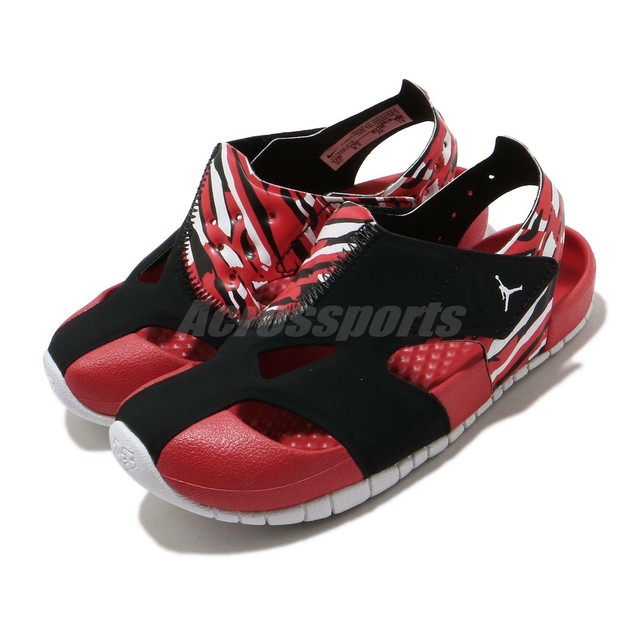 Nike Jordan Flare TD Black White Red Toddler Infant Baby Sandals Shoe