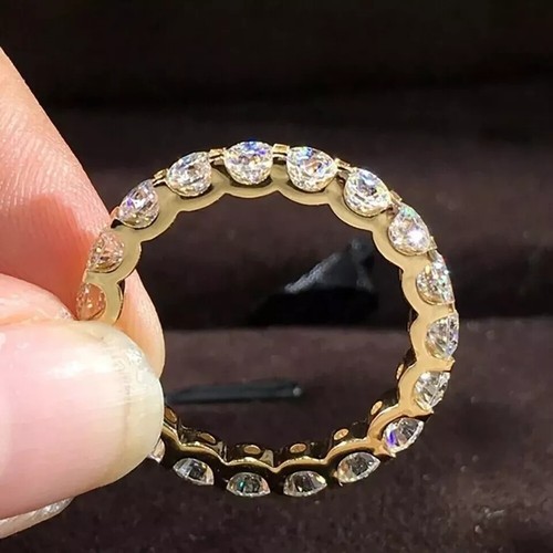 2Ct Round Cut VVS1 Moissanite Eternity Wedding Band Ring 14K Yellow Gold Plated - Picture 2 of 12