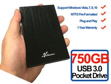 Avolusion HD250U3 750GB USB 3.0 Portable External Hard Drive (Black) Ultra Slim