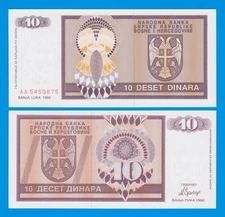 Bosnia Herzegovina 10 Dinara P 133 1992 UNC