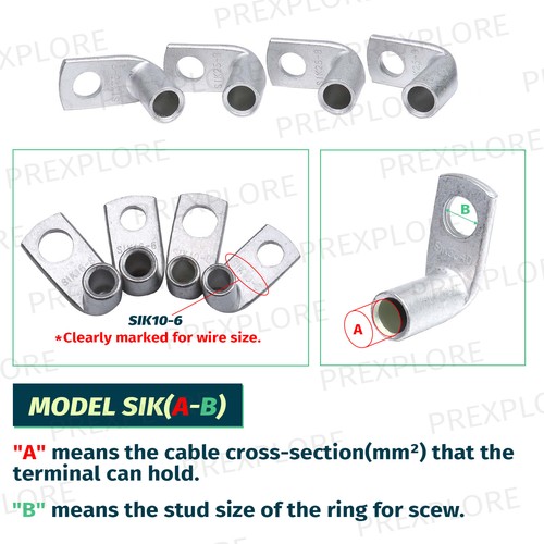 Angled Cable Lugs-90° Degree-Tinned Copper Crimp Terminal Auto Battery Connector - Picture 7 of 10