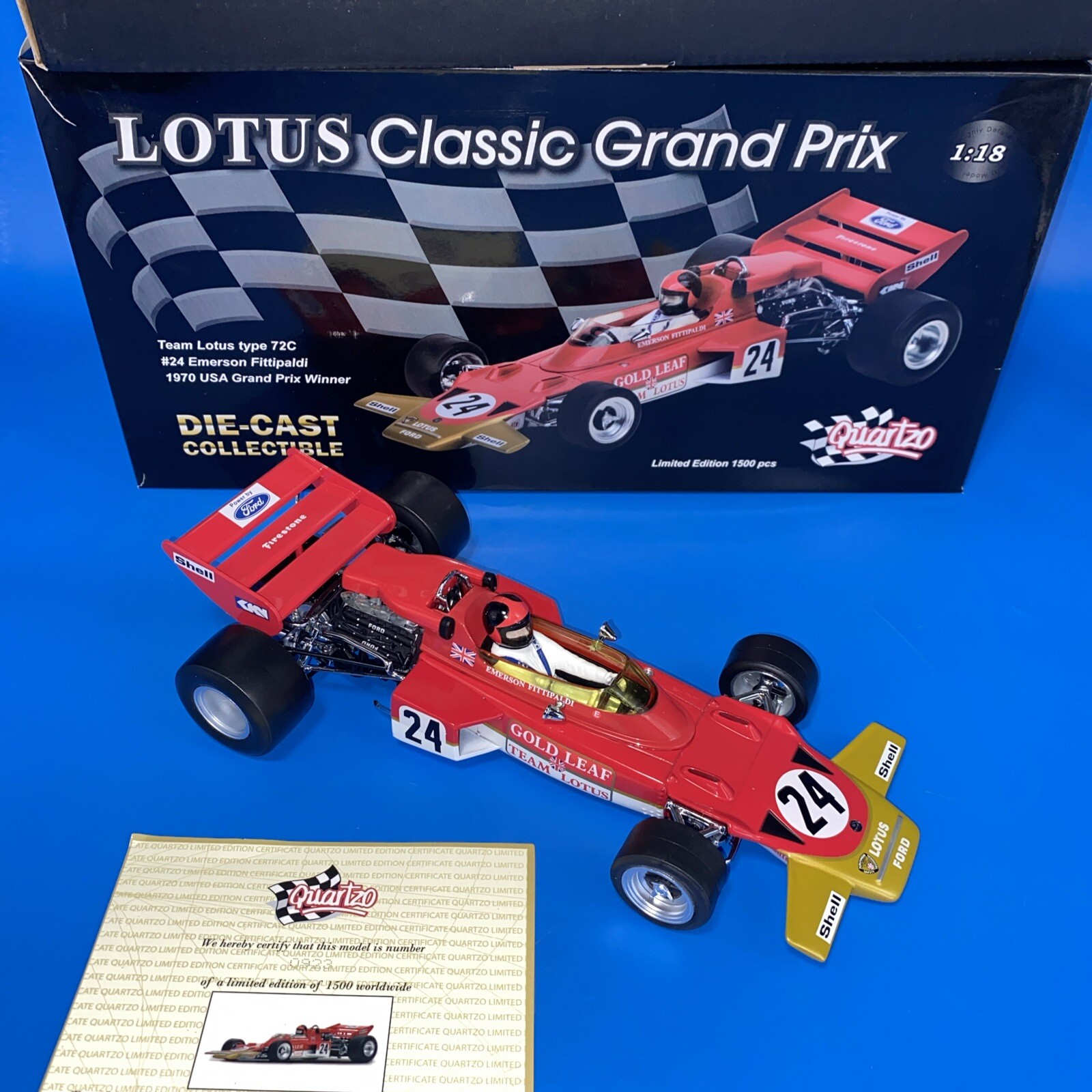 1/18 Quartzo 1970 LOTUS-FORD TYPE 72C #24 EMERSON FITTIPALDI - USA GP WINNER