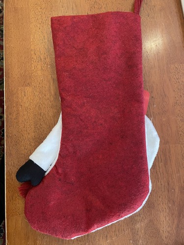 Christmas Red Stocking Snowman Holding Snow Skis Skiing Felt 19” - Picture 2 of 3