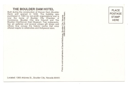 Vintage Boulder Dam Hotel Postcard Unposted Boulder City Clark County Nevada - Picture 2 of 2