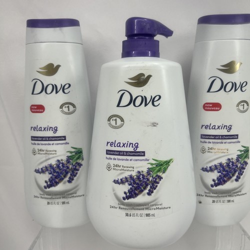 (3)  Dove Relaxing Body Wash Lavender Oil & Chamomile Cleanser 20 oz & 30oz