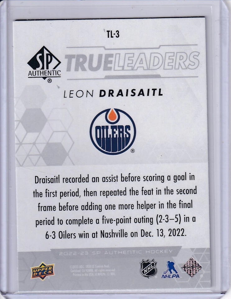 Leon Draisaitl 2022-23 SP Authentic True Leaders #TL-3 Edmonton Oilers - Image 2 of 2