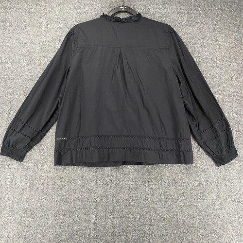 J Crew Blouse Womens 16 Black Ruffle Eyelet Cottagecore Peasant Whimsigoth Boxy - Picture 3 of 9