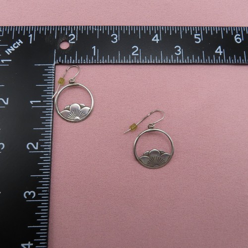 Vintage Ohrringe Sterlingsilber Creolen geätzt offene Blume 1,35 Zoll 356c - Bild 9 von 10
