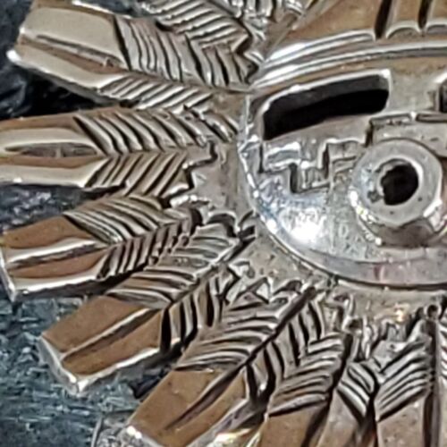 Navajo BENNY RATION Thick Silver Turquoise Sunface Pendent/Brooch - Picture 6 of 17