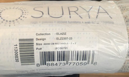 Surya Elaziz ELZ-2307 Area Rug 2' X 3' Black And White Made In Turkey New - Picture 4 of 5
