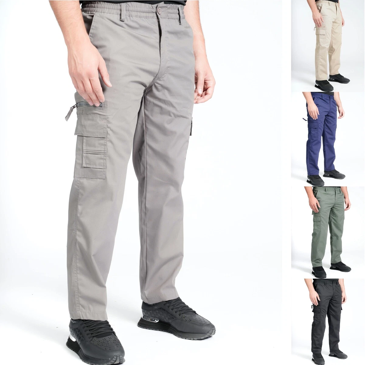 Mens Mian® Cargo Trousers M-6XL Lightweight Elasticated Combat Pocket Work  Pants