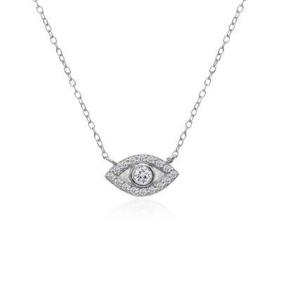 Evil Eye Round Bezel-Set Cubic Zirconia Dainty Sterling Silver Choker Necklace