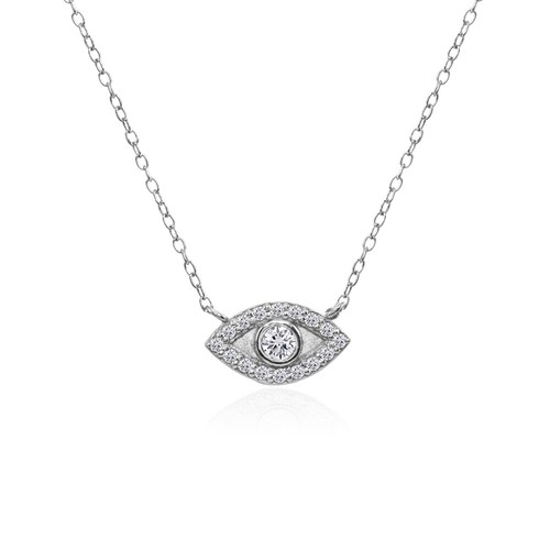 Evil Eye Round Bezel-Set Cubic Zirconia Dainty Sterling Silver Choker Necklace - Picture 1 of 3