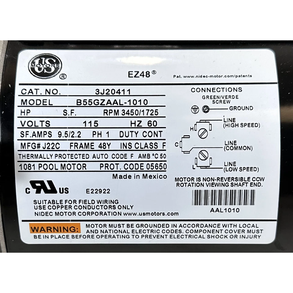 Насос водяного пути SD-10-2-N, WW Hi-Flo II, 1,5SPL, 2-скоростной, 115 В, 6 дюймов Trp, фут Nema, вертикальный - Изображение 3 из 4