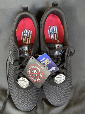 SKECHERS slip Resistant Wide Fit Black Work Show NWT Sz 8.5 W