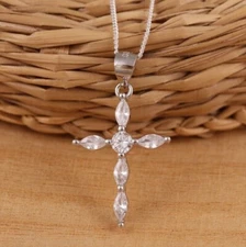 Marquise Cut Simulated Diamond Stunning Cross Pendant In 14K White Gold Plated