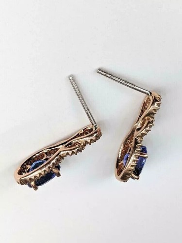 2Ct Oval Cut Simulated Tanzanite Drop/Dangle Earrings In 14K Yellow Gold Plated - Picture 2 of 5