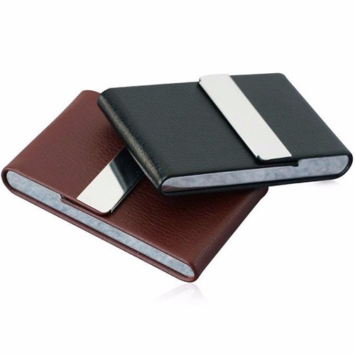 Stainless steel + BLACK Faux Leather Cigarette Case Holder Pocket Box - 8104 - Picture 2 of 9