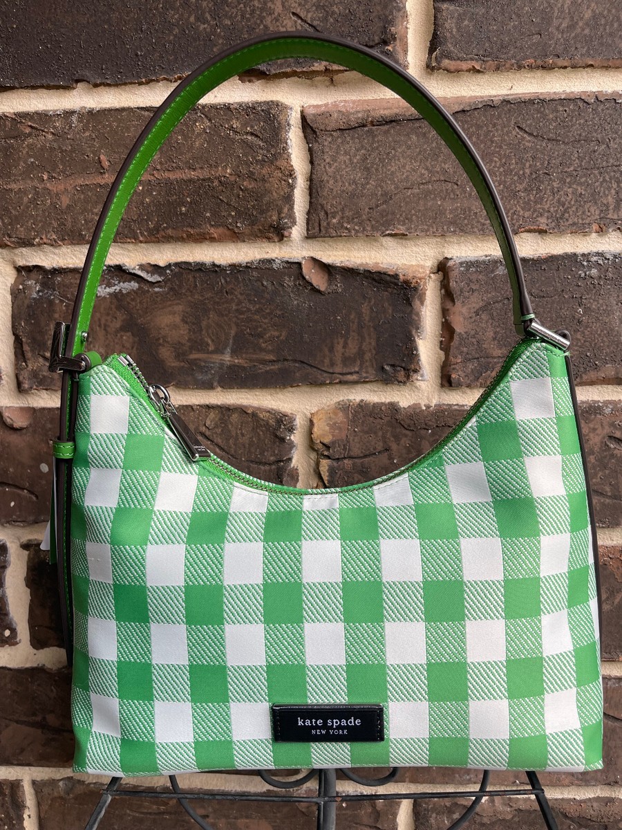 NWT Kate Spade Sam Icon Small Nylon Shoulder Bag Gingham Printed