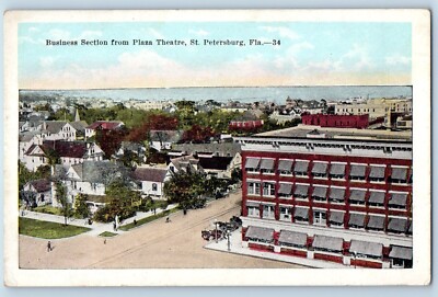 St Petersburg Florida Postcard Business Section Plaza Theatre Aerial View c1920