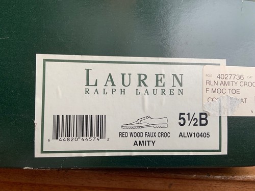 New Ralph Lauren Womens Leather Oxford / Loafer Croc Embossed Brown Sz 5 1/2 B - Picture 8 of 10