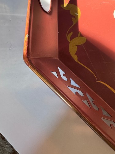 Vtg Hand Painted Toleware Floral tray Handles Burgundy, Pink, Blue, Gold, 22x16" - Picture 5 of 22