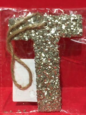 Christmas Gold Glitter Flakes Letter F Ornament 4.50” New