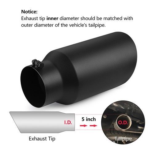 Entrada de acero inoxidable negro de 5" / salida de 7" / perno largo de 15" en la punta de escape - Imagen 5 de 8