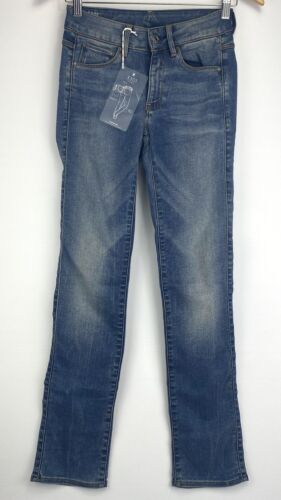 G-STAR RAW 3301 High Straight Skinny Blue Denim Stretch Women's Jeans W25 L30 - Picture 2 of 11