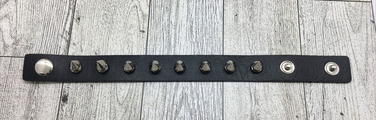 Punk Goth Bracelet Black Leather Spike Rivet Metal Studded