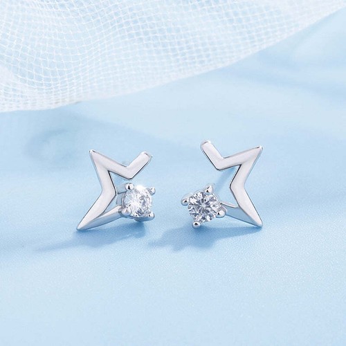Pendientes de circonio cúbico estrellas diamantes de plata esterlina 925 - Imagen 5 de 8