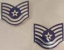 USAF TECH SERGEANT TSGT METAL CHEVRON RANK INSIGNIA COLLAR BADGES - 1 PAIR