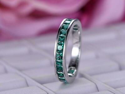 3ct Simulated Emerald Wedding Band 3/4th Full Eternity 14k White Gold Plated