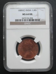 1889 (c) India 1/4 Anna , NGC MS 64 RB , nice  coin , # 8-3.
