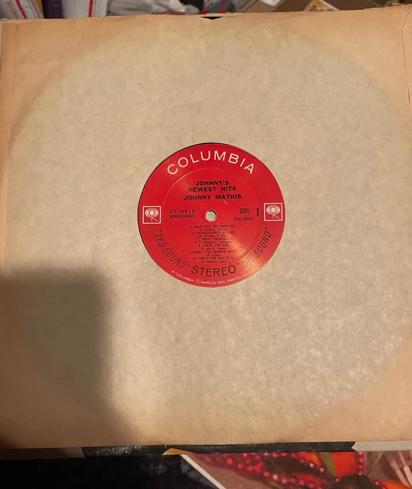 Johnny Mathis Johnny's Newest Hits Vinyl Record LP Columbia ‎– CS 8816 Classic  - Image 4 of 4
