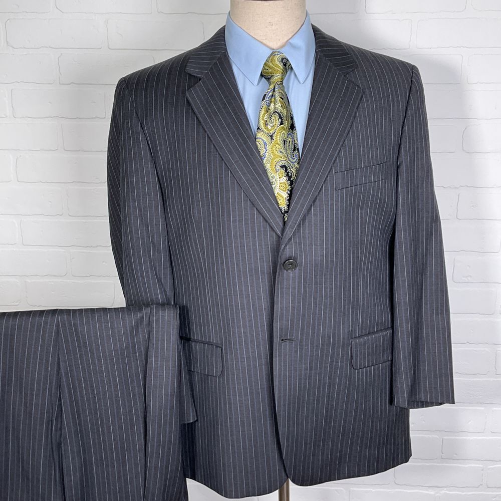 JONES ジョーンズ Jones New York Suit Men 42S 36W 29L Gray Blue Pinstripe