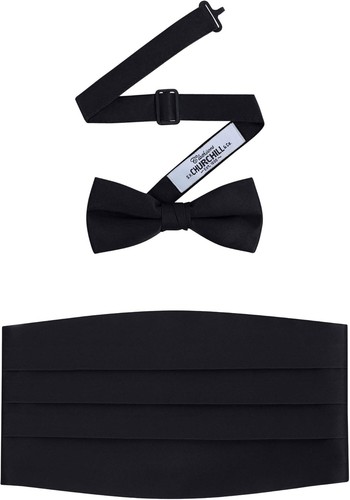 Men's Black Satin Bowtie & Cummerbund Set - Classic Formal Attire Essentials - Picture 3 of 8