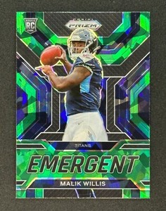 2022 Prizm MALIK WILLIS Emergent Green Cracked Ice #E-3 Titans RC ROOKIE