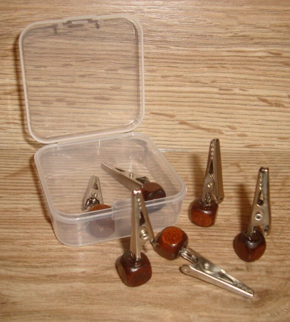 6 Six WOOD Bead Roach Clips Smoke Clips Mini Alligator Clips with