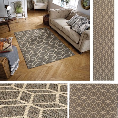 Moda Geo Flatweave Utility Mats Kitchen Rugs Hall Runners Grey