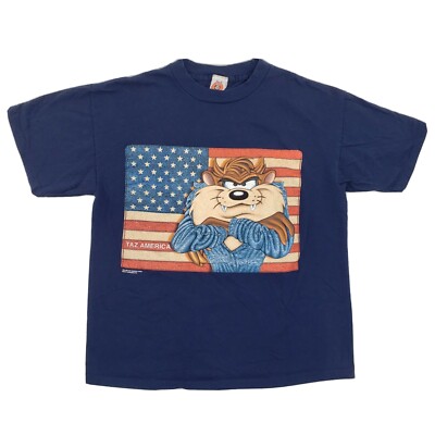 Vintage 1997 Changes Taz American Flag Tasmanian Devil Shirt Large
