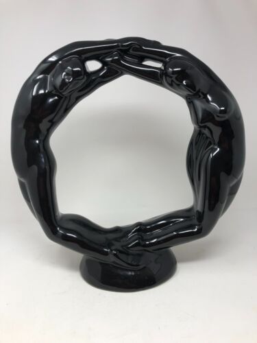Haeger Pottery Couple Lovers Eternity Circle of Love Black Statue 1992 Marked - Picture 2 of 13