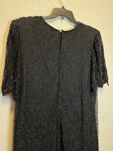 Vintage Laurence Kazar Black Embellished Beaded Silk Party Dress 2XL - Picture 8 of 11