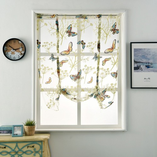 Kitchen Cafe Curtain Sheer Roman Curtain Window Treatment Butterfly Tulle Drape - Picture 12 of 15