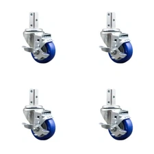 3.5 Inch Blue Poly Wheel Swivel 3/4 Inch Square Stem Caster Set with Brake SCC