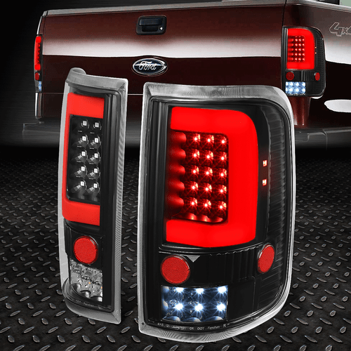 [LED C-SHAPE]FOR 04-08 FORD F150 LOBO TAIL LIGHT REAR BRAKE REVERSE LAMPS BLACK - Picture 1 of 10