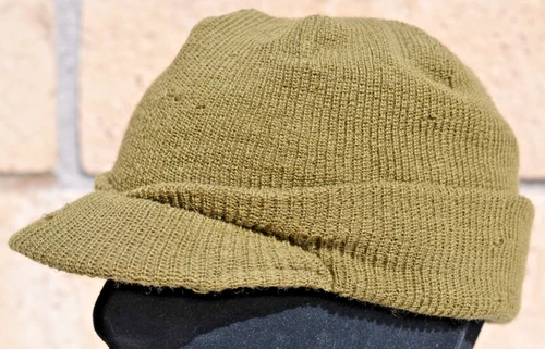WW2 US ARMY ORIGINAL MILITARY COLD WEATHER KNIT OD WOOL JEEP CAP UNDER M1 HELMET