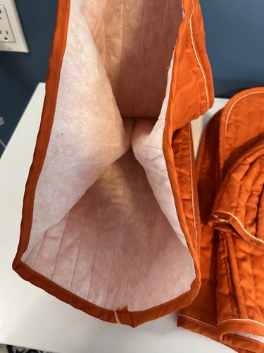 Vtg 3Pc Quilted Appliance Covers Burnt Orange Wooden Rings Mixer/Blender/Toaster - Picture 9 of 17