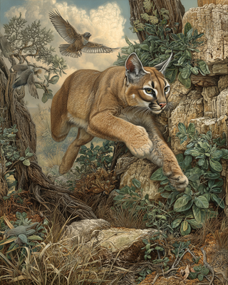 #ad 8x10 Cougar Leaping Wild Illustration 370708904 $6.95
