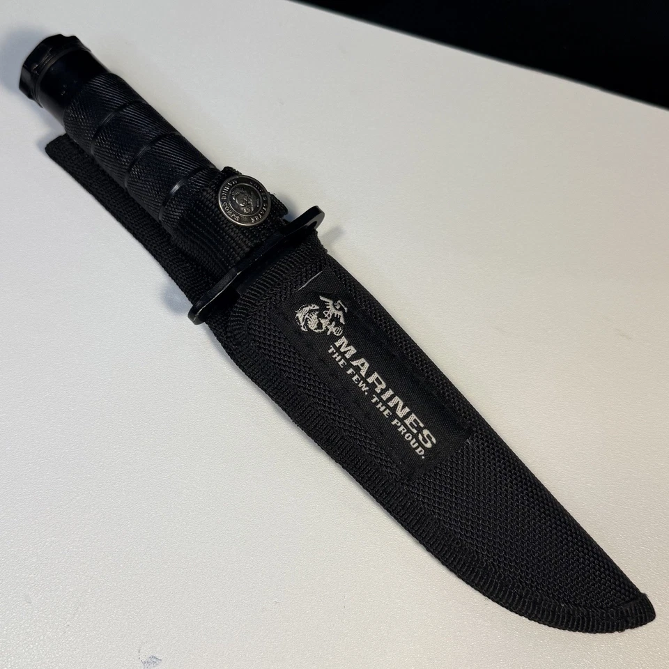 Cuerpo de Marines de los Estados Unidos - Cuchillo de pesca de caza de supervivencia negro - Brújula coincide con hojas Foto 3 de 4